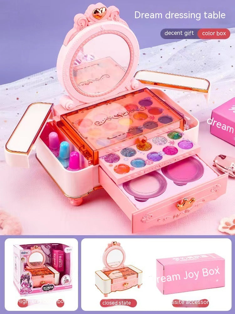Kids Makeup Set featuring a portable cosmetics box with colorful makeup and mirror for young fashionistas.