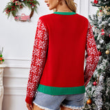 Christmas Sweater Red Casual Letter Jacquard V-neck Knitted Cardigan