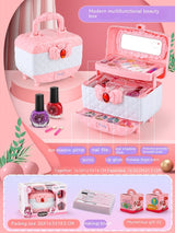 Kids Makeup Set - Washable & portable cosmetics gift in modern beauty box with lip gloss, nail polish, and eye shadow.