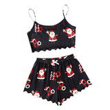 Christmas European And American Thin Pajamas Women's Sleeveless Shorts Milk Silk Simple Casual Two-piece Suit Homewear