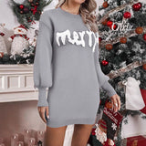 Women's Knitted Round Neck Lantern Sleeve Pullover Sheath Dress