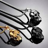 Men's Skull Necklace featuring black and gold skull pendants with stylish chains, perfect for punk fashion.