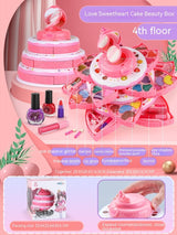 Kids Makeup Set - Love Sweetheart Cake Beauty Box with portable cosmetics, nail polish, lip gloss, and eyeshadow.